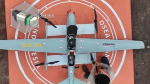 VTOL Domino dari South Surveying & Mapping Technology yang terintegrasi dengan sensor LiDAR SG130.